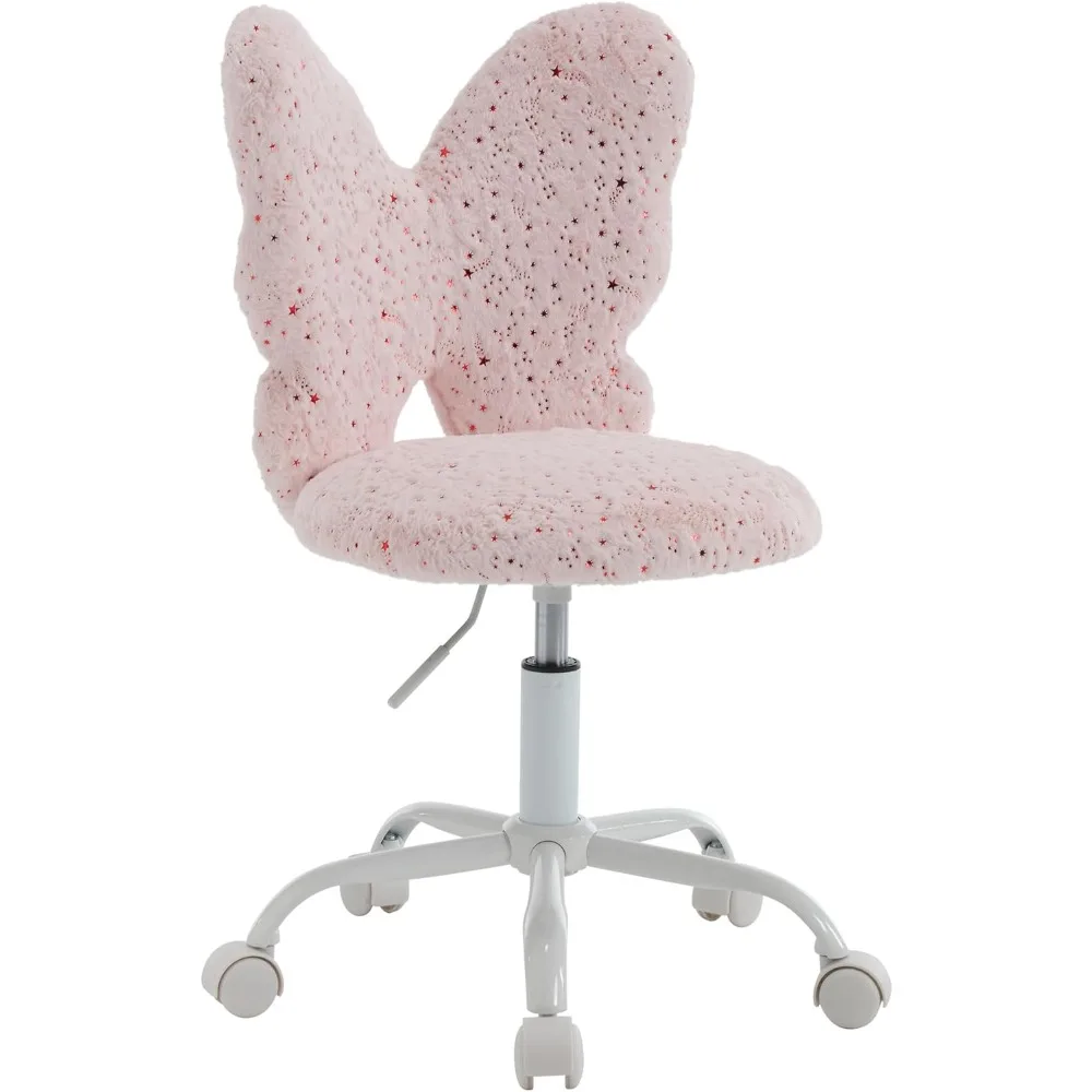 

Kids Desk Chair Butterfly Faux Fur Study Chair for Teenage Girls Adjustable Kids Vanity Chair for Bedroom Reading Living Room,
