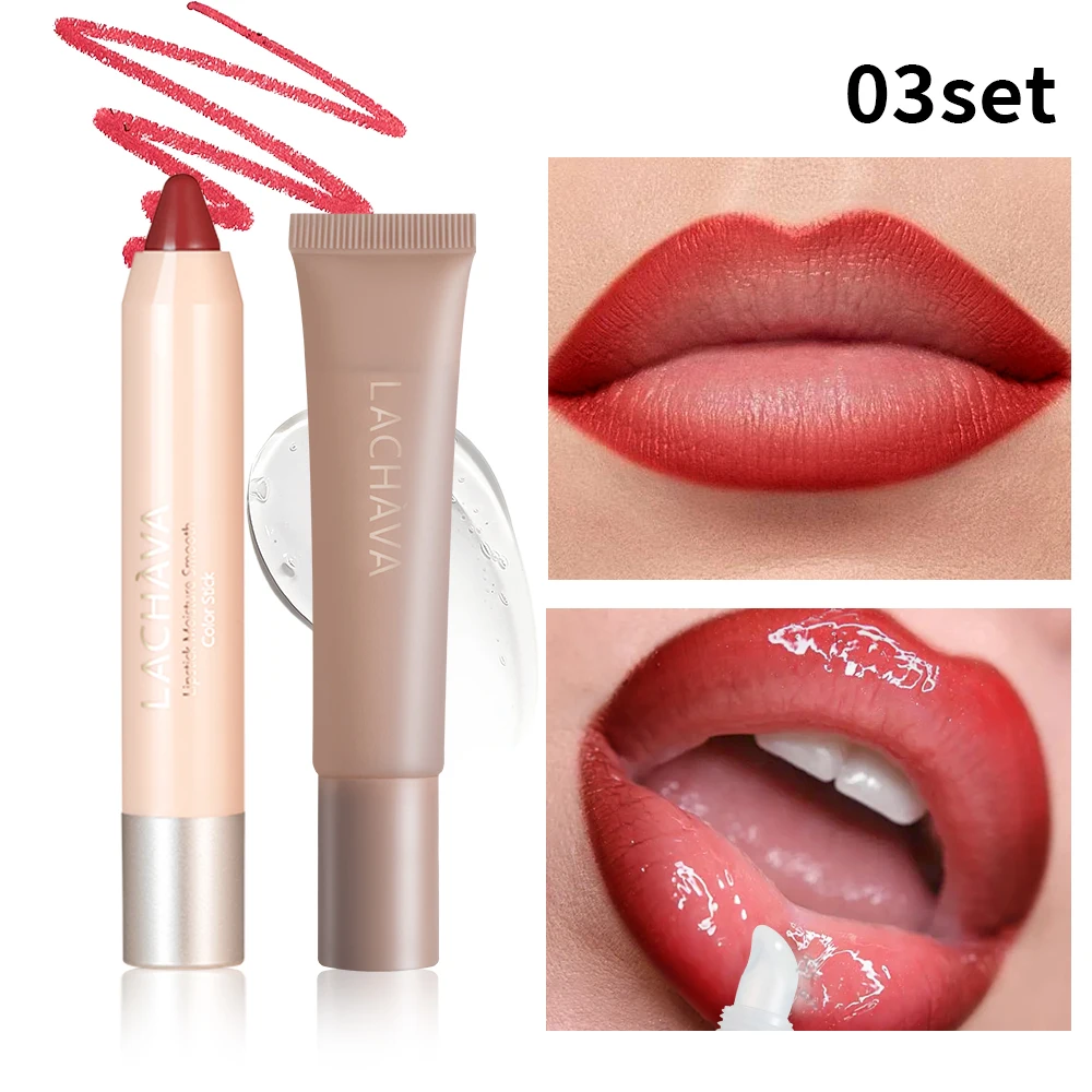 Juego combinado de brillo de labios, delineador de labios de tubo amarillo, brillo de labios hidratante, esencial para uso diario