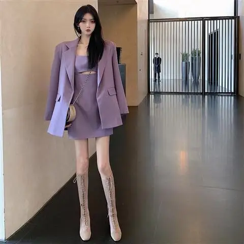 Blazers Female Summer Women'S Suit Youthful Zipper Collar Extra-Long Splited Pattern Pleats Topcoat Aura Welt Wrap-Around Row