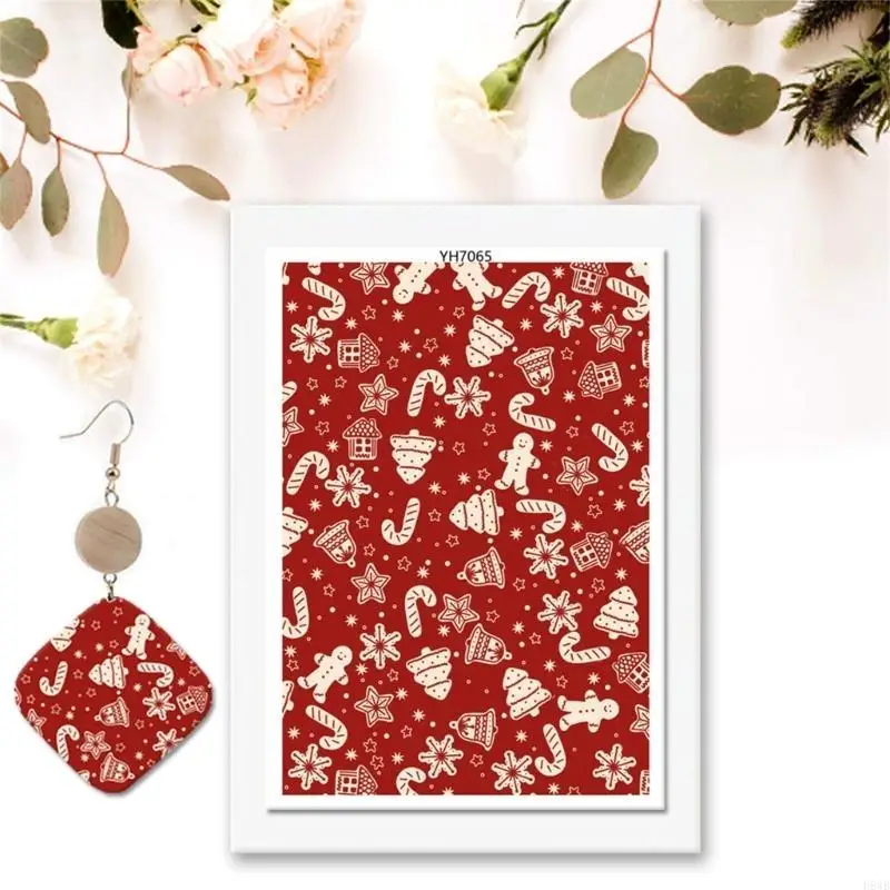 H8WB Water Transfer Paper Christmas Transfer Paper Clay Transfer Paper for Earrings Jewelry Making Clay Transfer Sheets