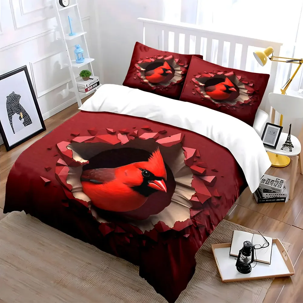 Cardinal Bird Decorative Set Soft Comfortable Duvet Cover Bedding Set Included 1*Duvet Cover & 2*Pillowcases, gift