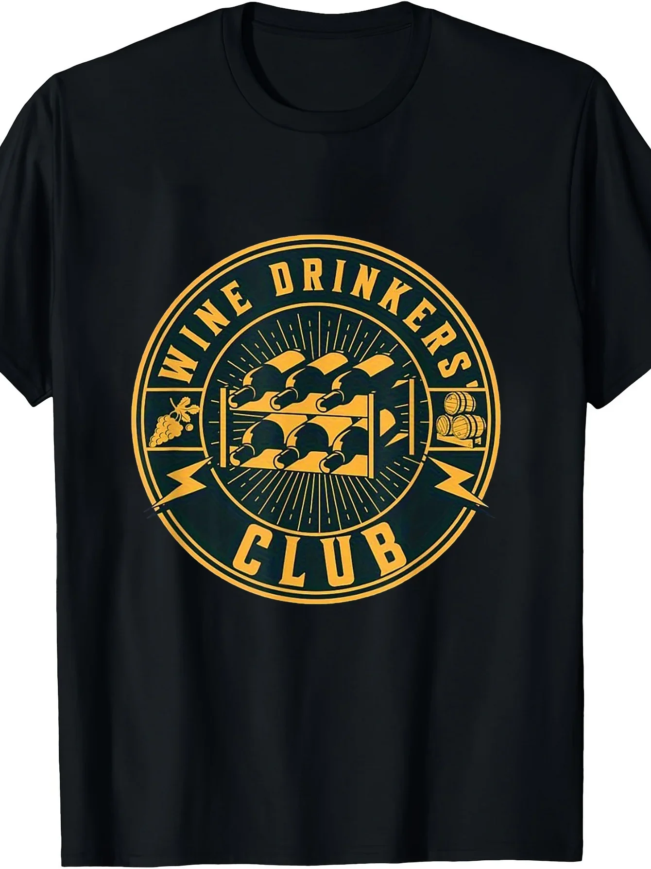 New 1pc, 1pc, Wine Lovers Club - Wine Rack, Grapes, Wine Barrel T-Shirt, Casual for All Seasons, Breathable and Comfortable, Sui