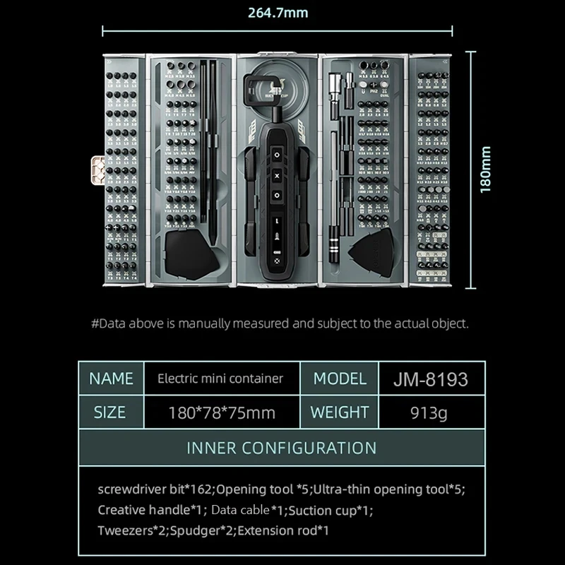 JAKEMY 180 in 1 Precision Electric Screwdriver Set Cordless Magnetic Screwdriver Electric Repair Tool Box for PC iPhone Glasses