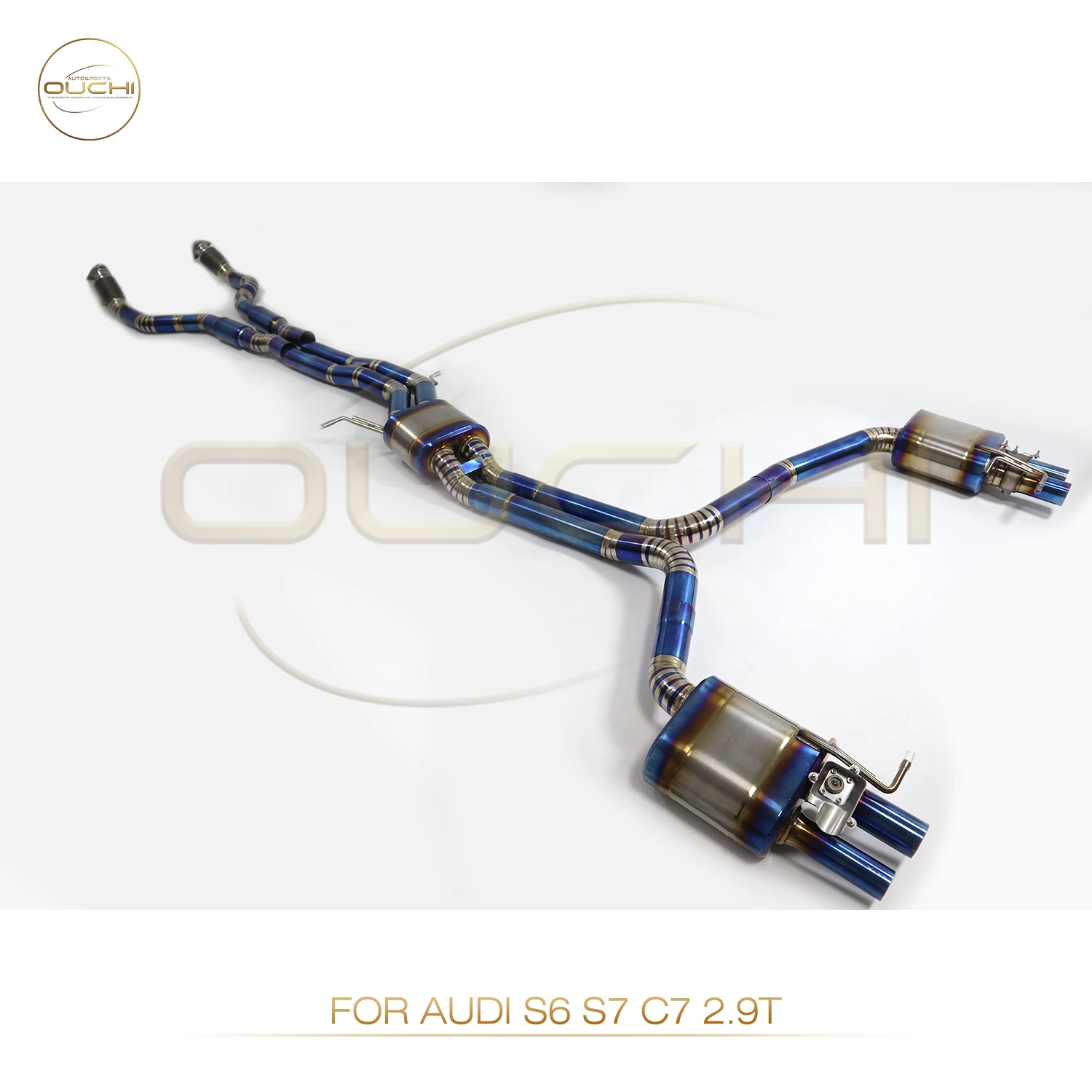 OUCHI Titanium Alloy Full Exhaust Catback Downpipe For Audi S6 S7 C7 2013-2017 4.0T With Muffler Valves Auto Performance Parts