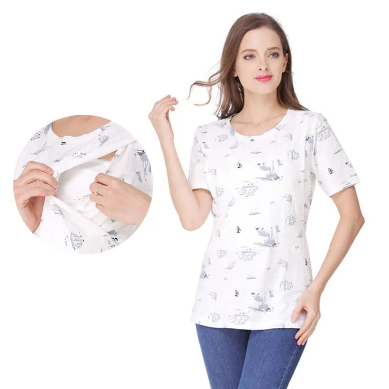 

Летняя футболка с коротким рукавом для беременных и кормящих женщин, топ для грудного вскармливания, рубашка для женщин после родов, футболка для беременных