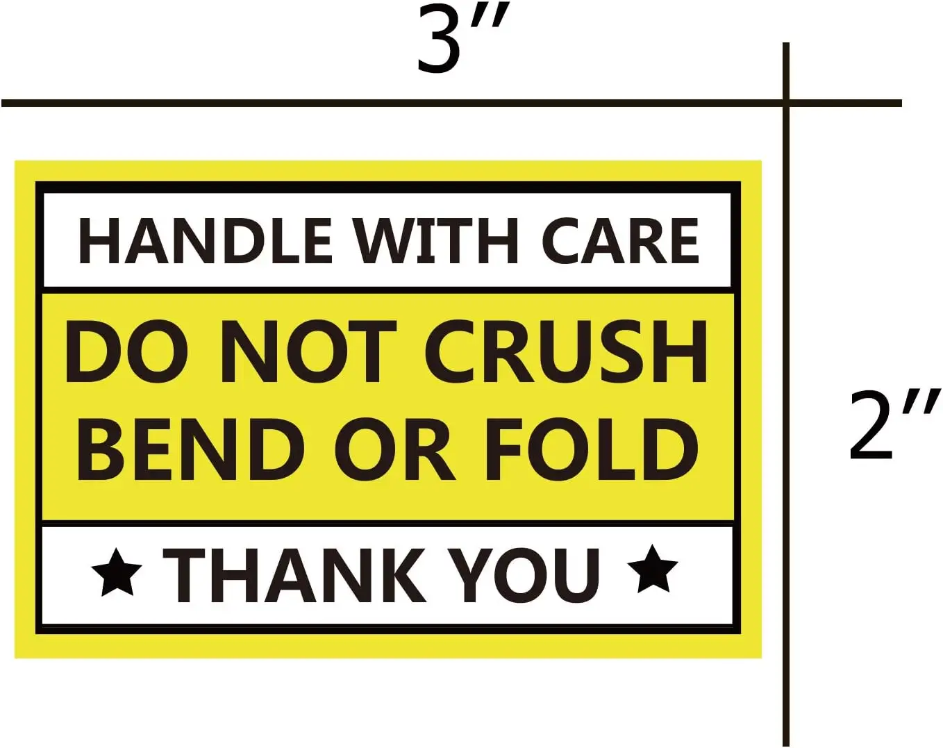 2*3 inch Do not Crush Bend or Fold Warning Sticker Yellow Handle with Care Shipping Do Not Bend Fragile Mailing Labels 300pcs