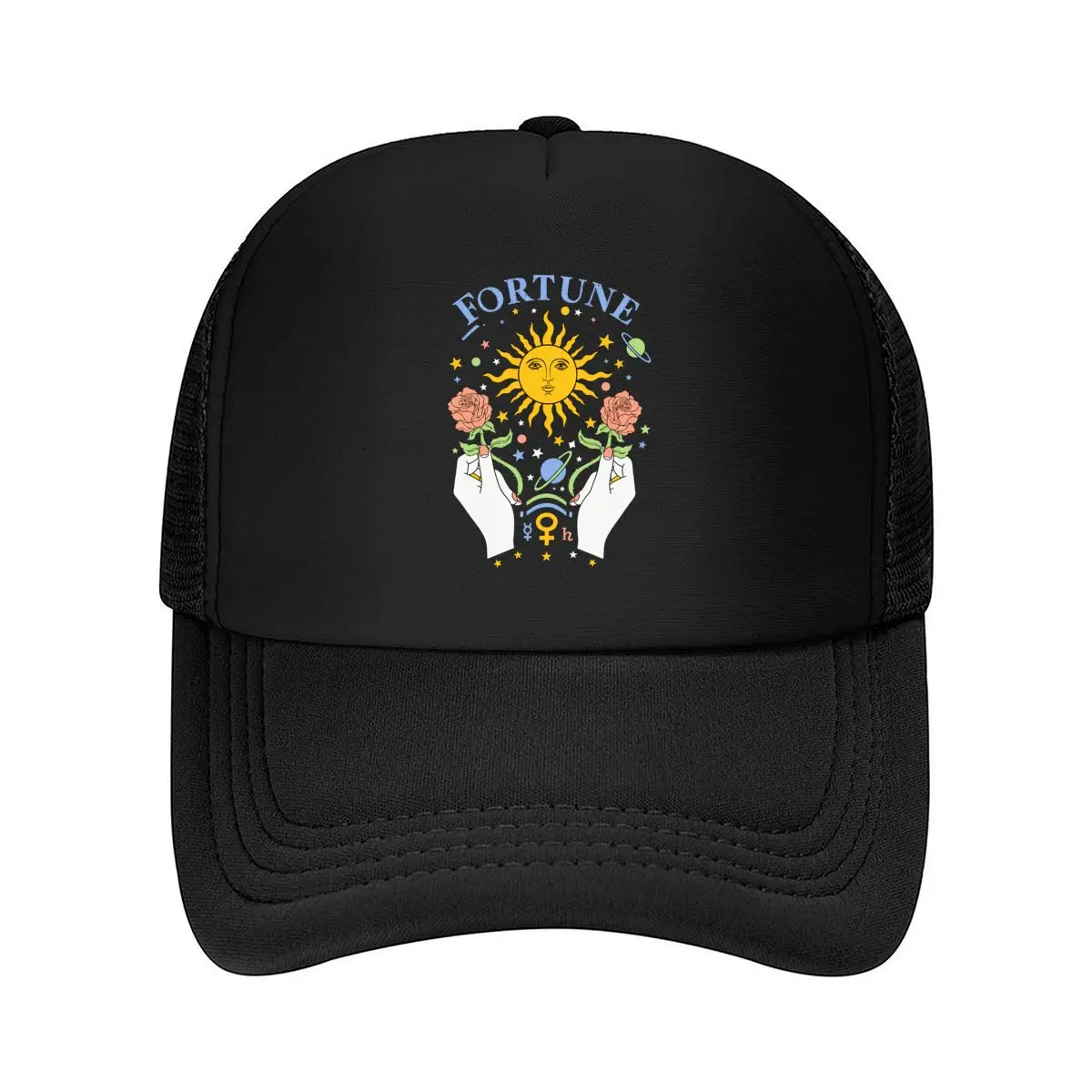 Fortune Sun Hands Roses Astrology Cosmic Stars Mesh Baseball Cap Hip Hop