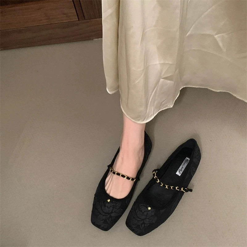 SUOJIALUN Spring New Women Flat Shoes Fashion Round Toe Ladies Elegant Dress Mary Jane Shoes Soft Sole Outdoor Dress Ballerinas