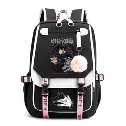 New Anime Fushiguro Megumi Pattern Backpack Anime Cool Street Zipper Backpack USB Anime Large Capacity Backpack