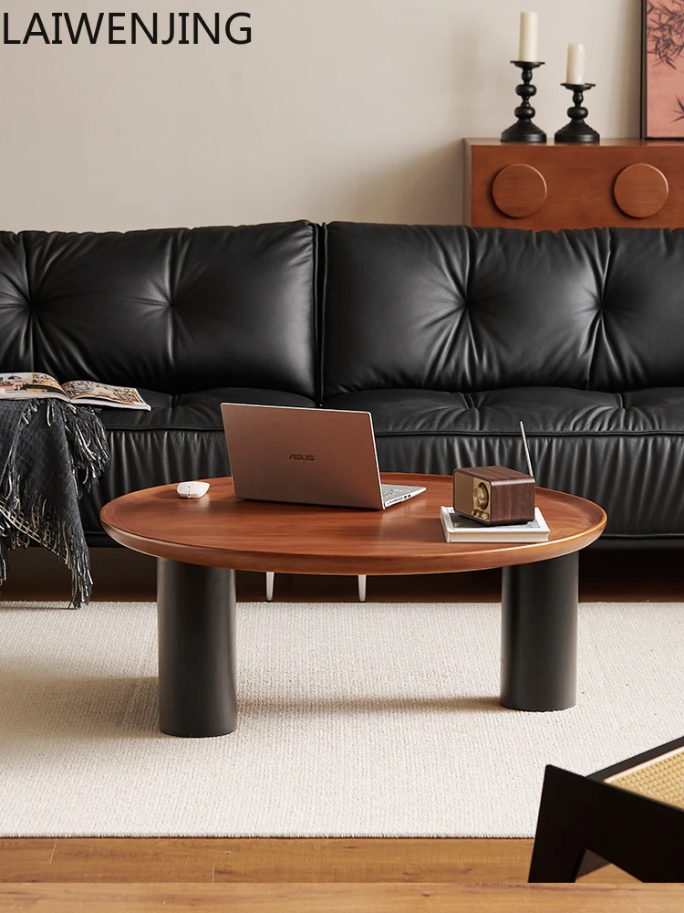 

MJY Nordic solid wood coffee table small apartment round tea table retro tea table