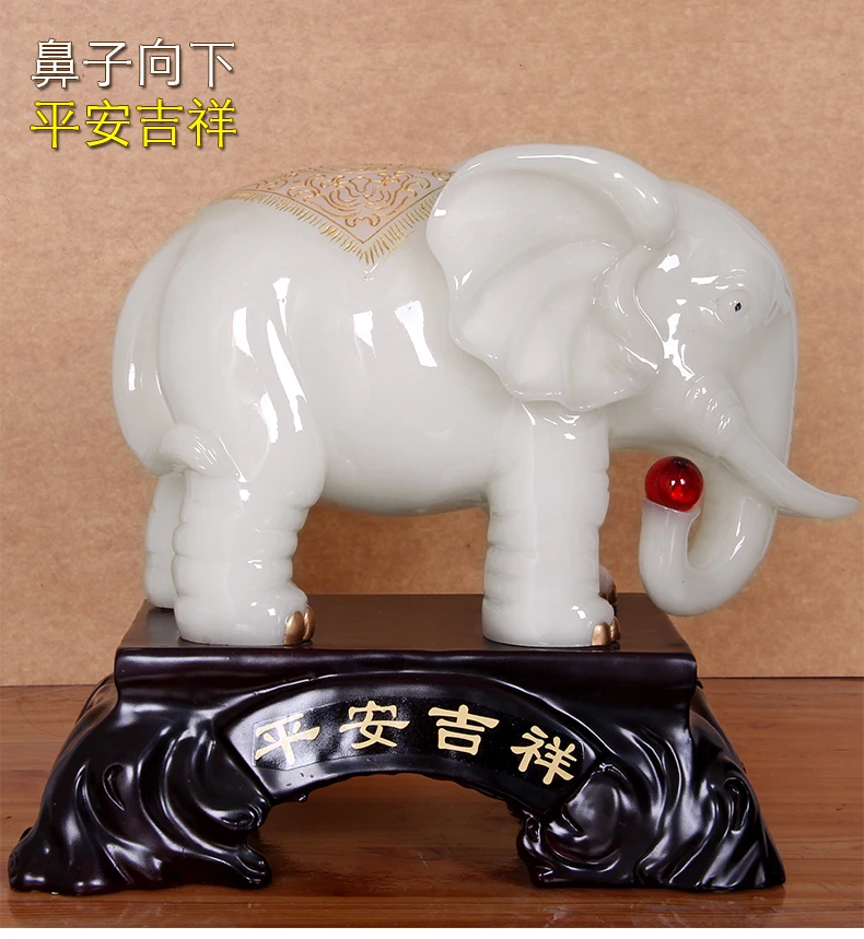 GOOD -34CM large office home Protection FENG SHUI ART Talisman Inviting money Auspicious jade Elephant Sculpture statue