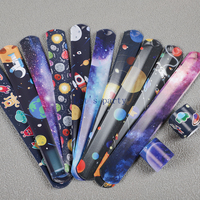 12Pcs Cartoon Outer Space Theme Slap Bracelets Astronaut Planet Circle Wristband for Kids Birthday Party Favors Pinata Fillers