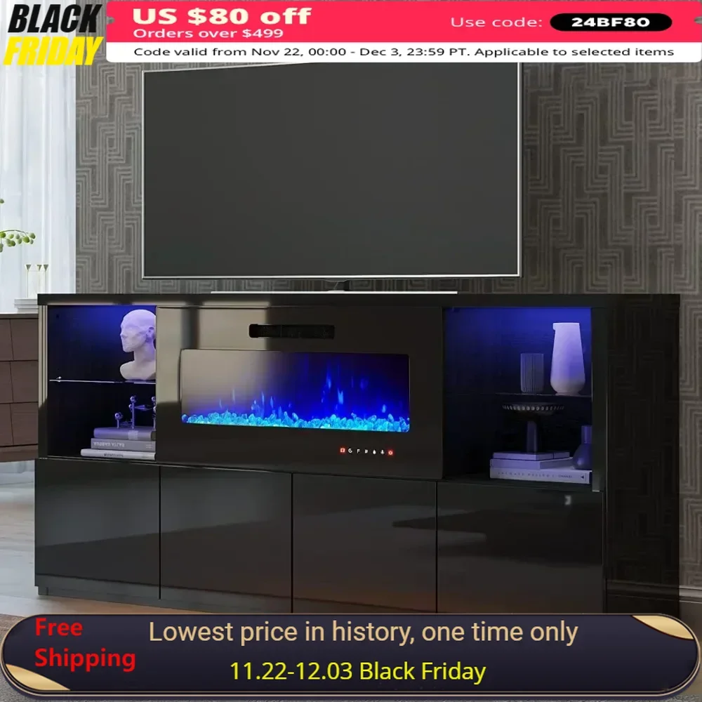 Fireplace TV Stand with LED Lights for TVs Up To 78