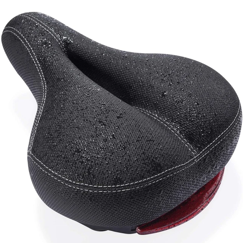 Comfortable Men Women Bike Seat,Wide Bicycle Saddle,Tail Lights,Waterproof,Soft Breathable Double Spring Design