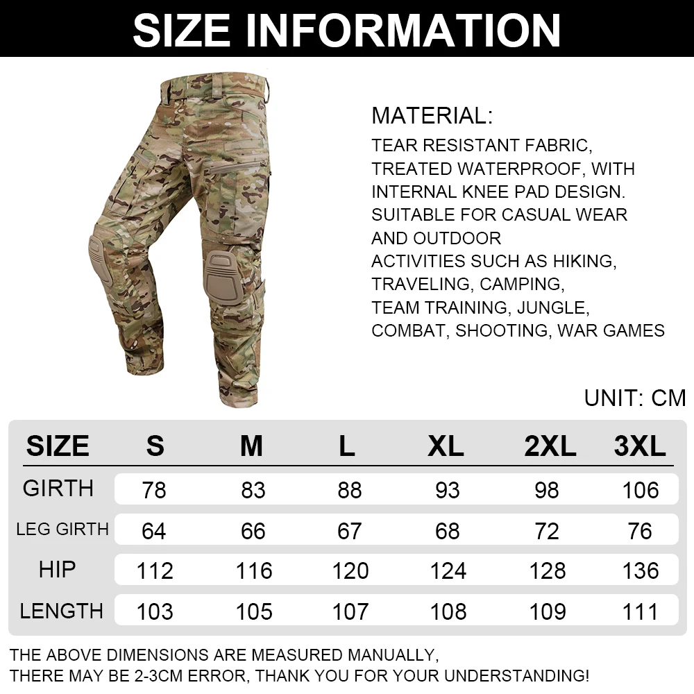 SINAIRSOFT G3 Kampfhose mit Knieschonern Taktische Hose MC Gen3 Outdoor Jagd Tarnkleidung – Detail 15