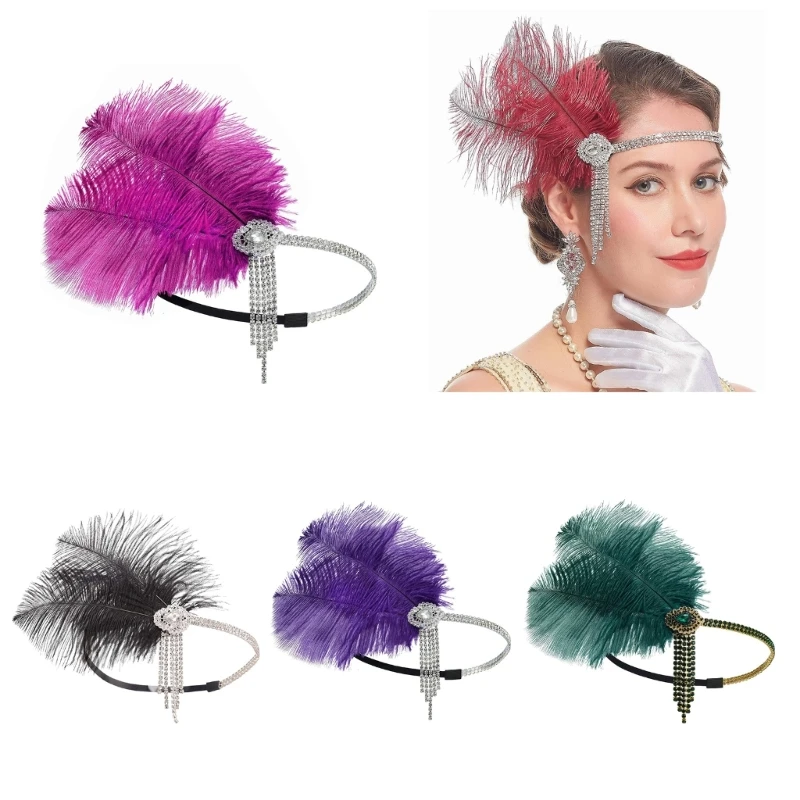 Flapper แถบคาดศีรษะ Gatsby Headpiece 20s Art อุปกรณ์เสริมผมแถบคาดศีรษะ Dropship