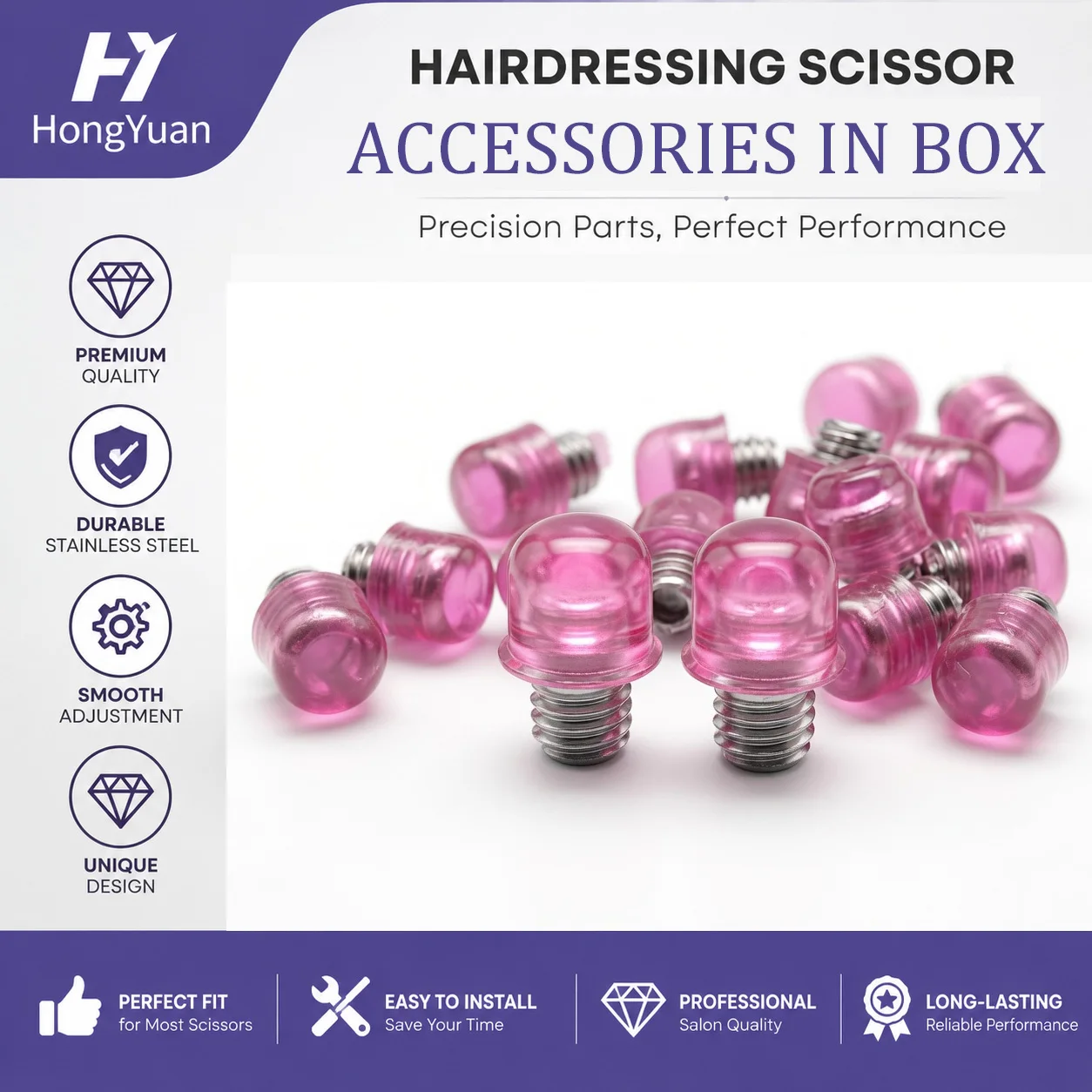 50Pcs Stainless Steel Hair Scissor Bumper Stoppers, 8 Mixed Colors Shock Absorbing Spare Parts,Hair Styling Shears Accessories