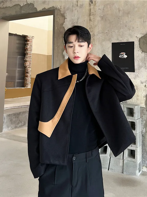

Thiened Woolen Men's ort Jaet Autumn Winter Faion Outerwear Loose Fit Sli Korean Version Youth Culture