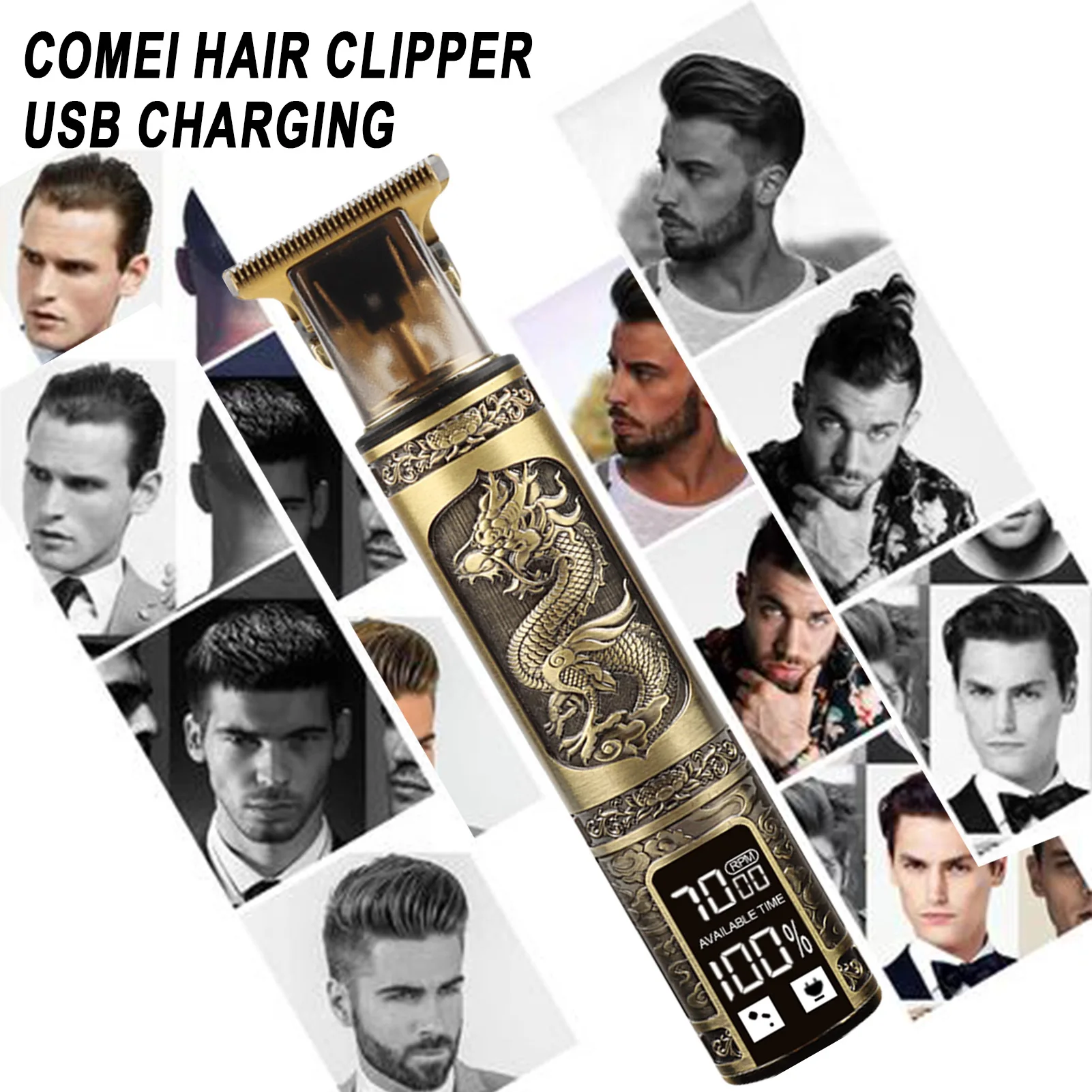 HIENA T9 Electric Hair Clipper Vintage Dragon Relief Design Cordless Hair Trimmer Portable Beard Shaver Hair Cutting Machine