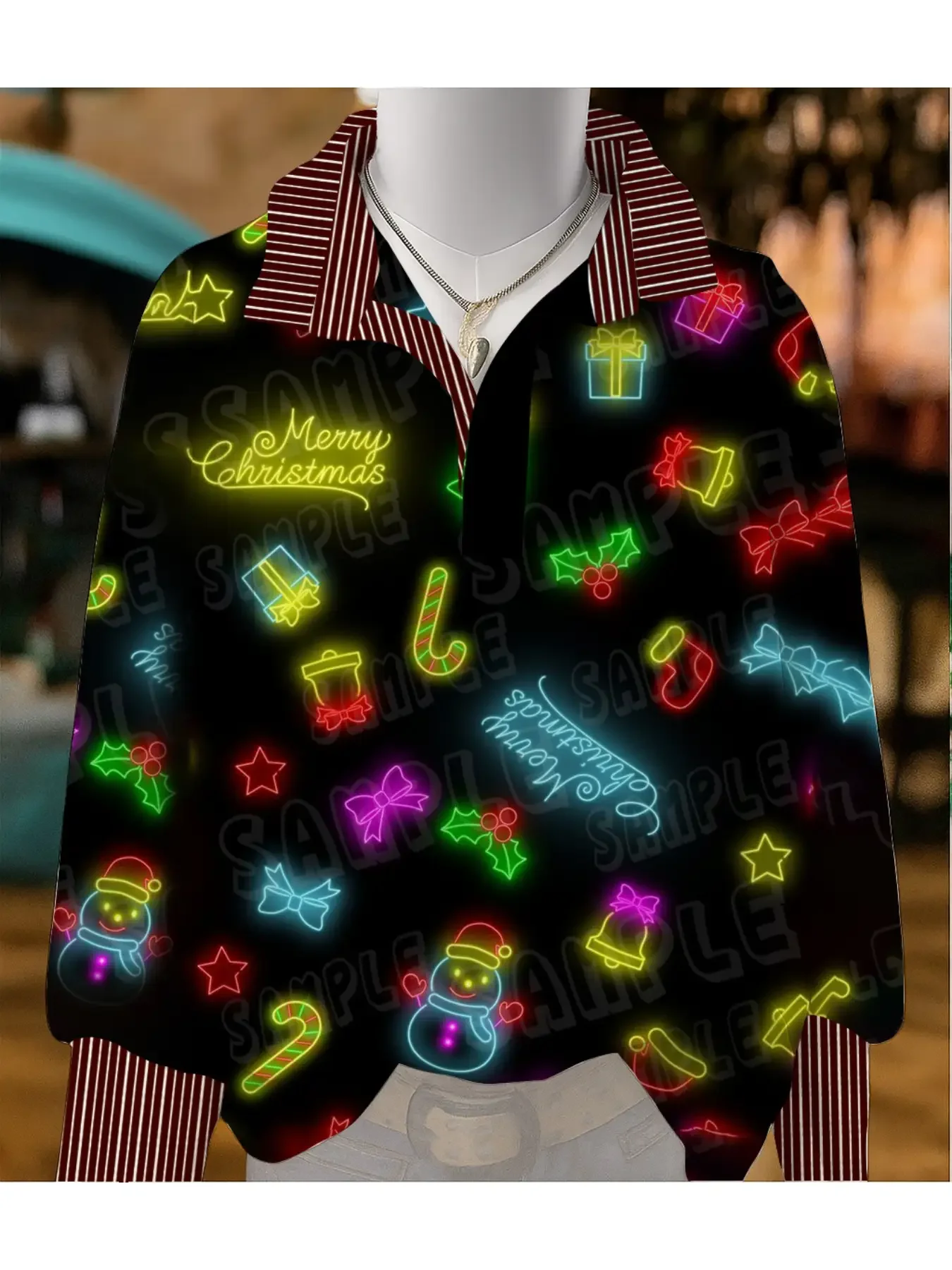 

Christmas Women's Top Spring and Autumn Winter Women's Stand up Collar Long Sleeve Shirt, New Exquisite Printed Pattern