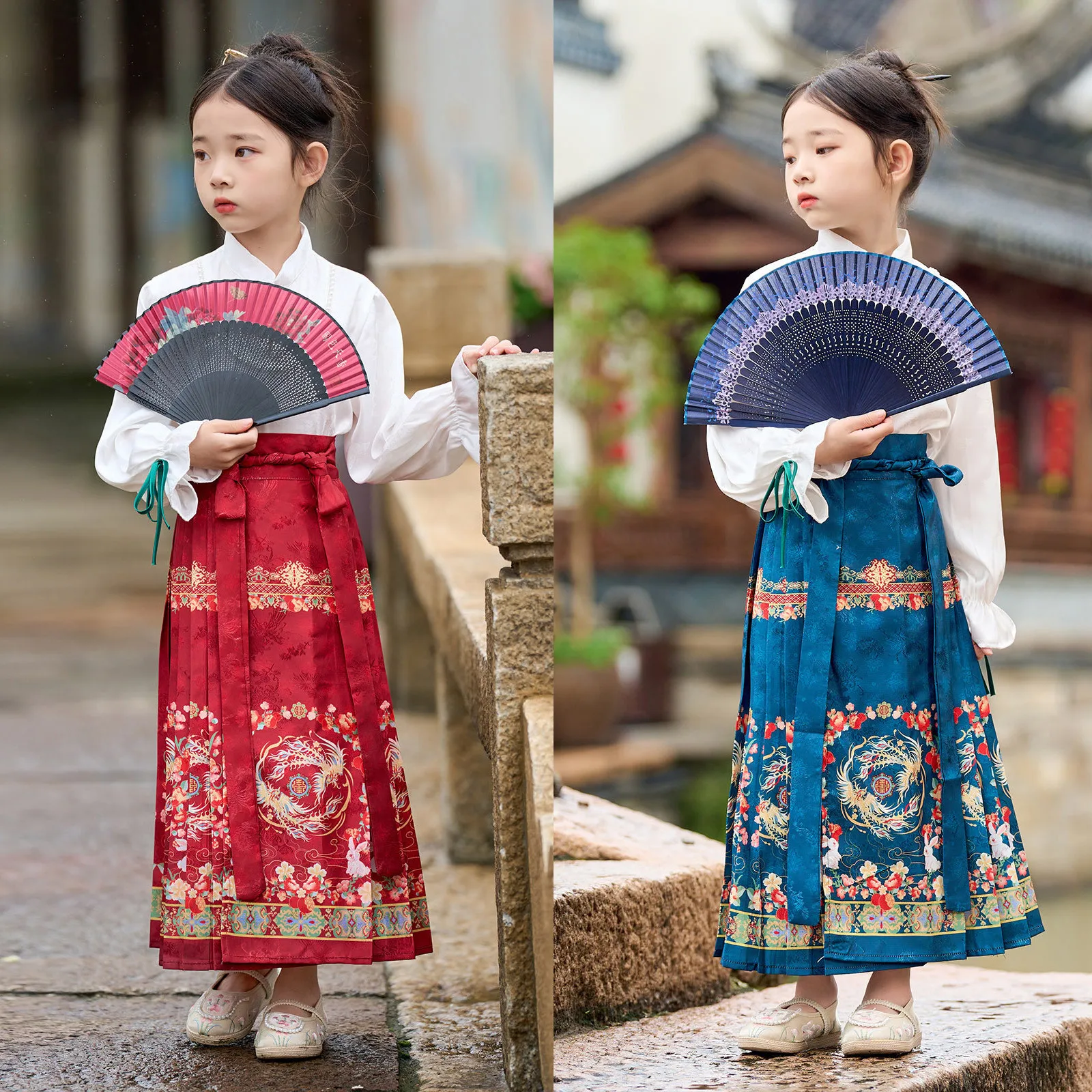 Horse Face Skirt Girls Suit Chinese Style Daily Children Hanfu Ancient Dress Skirt For Baby Girl Summer Thin Tang Suit