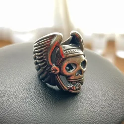 Indian Style Silver Color Empty Eye Wing Skull Ring Men's Mighty Motorcycle Jewelry Rock Hip Hop Festival Party Ring Accessories