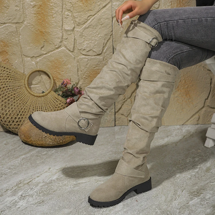 Botas a media pantorrilla para mujer, botas informales suaves y cómodas con punta redonda, zapatos ligeros de boca profunda para invierno