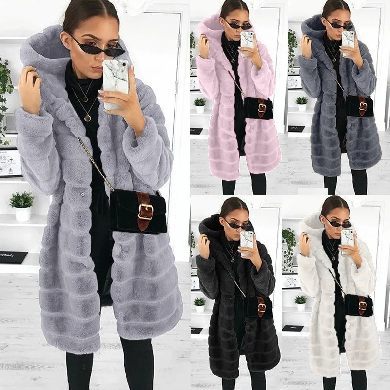 

Autumn Winter New Versatile Solid Color Women Casual Plush Coat Fashion Hoodie Medium Long Female Medium Long Coats