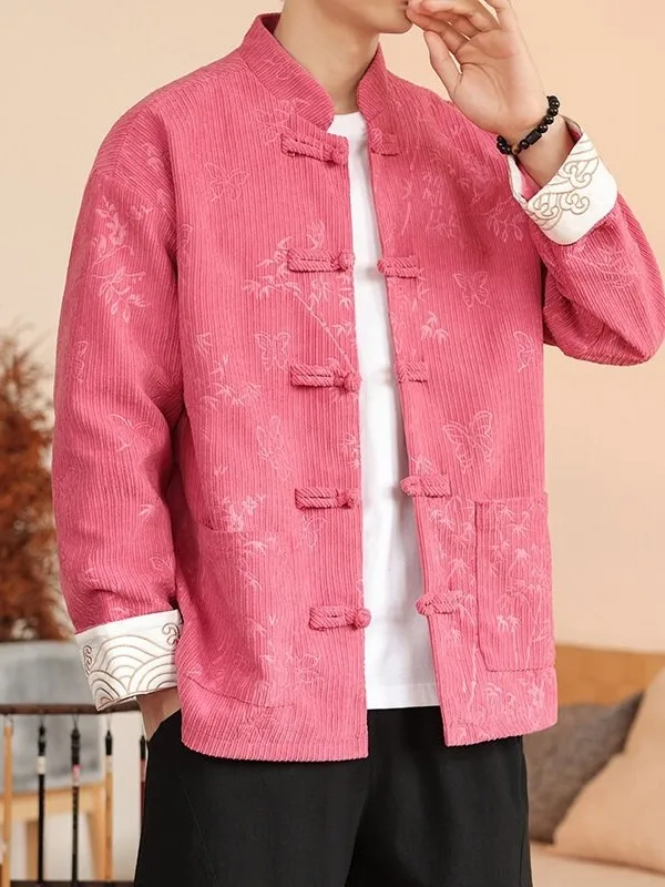 

Новая китайская вельветовая куртка для пар, мужская верхняя одежда с принтом, свободная посадка, осень-зима, теплое полиэфирное волокно, на пуговицах