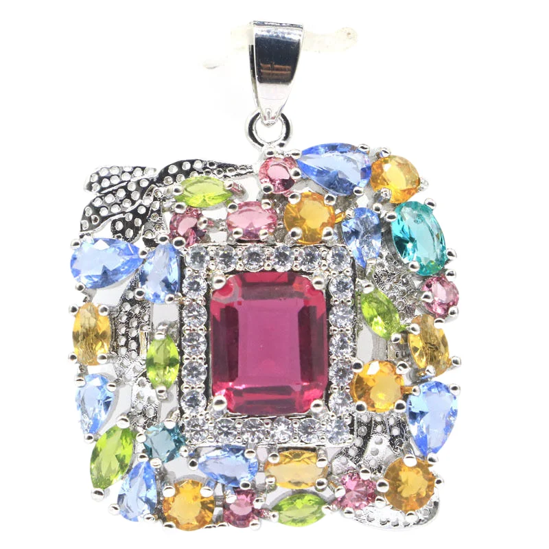 

Buy 5 Get 1 Free 40x30mm Multi Color Rich Blue Violet Tanzanite Pink Tourmaline Golden Citrine Aquamarin White CZ Silver Pendant