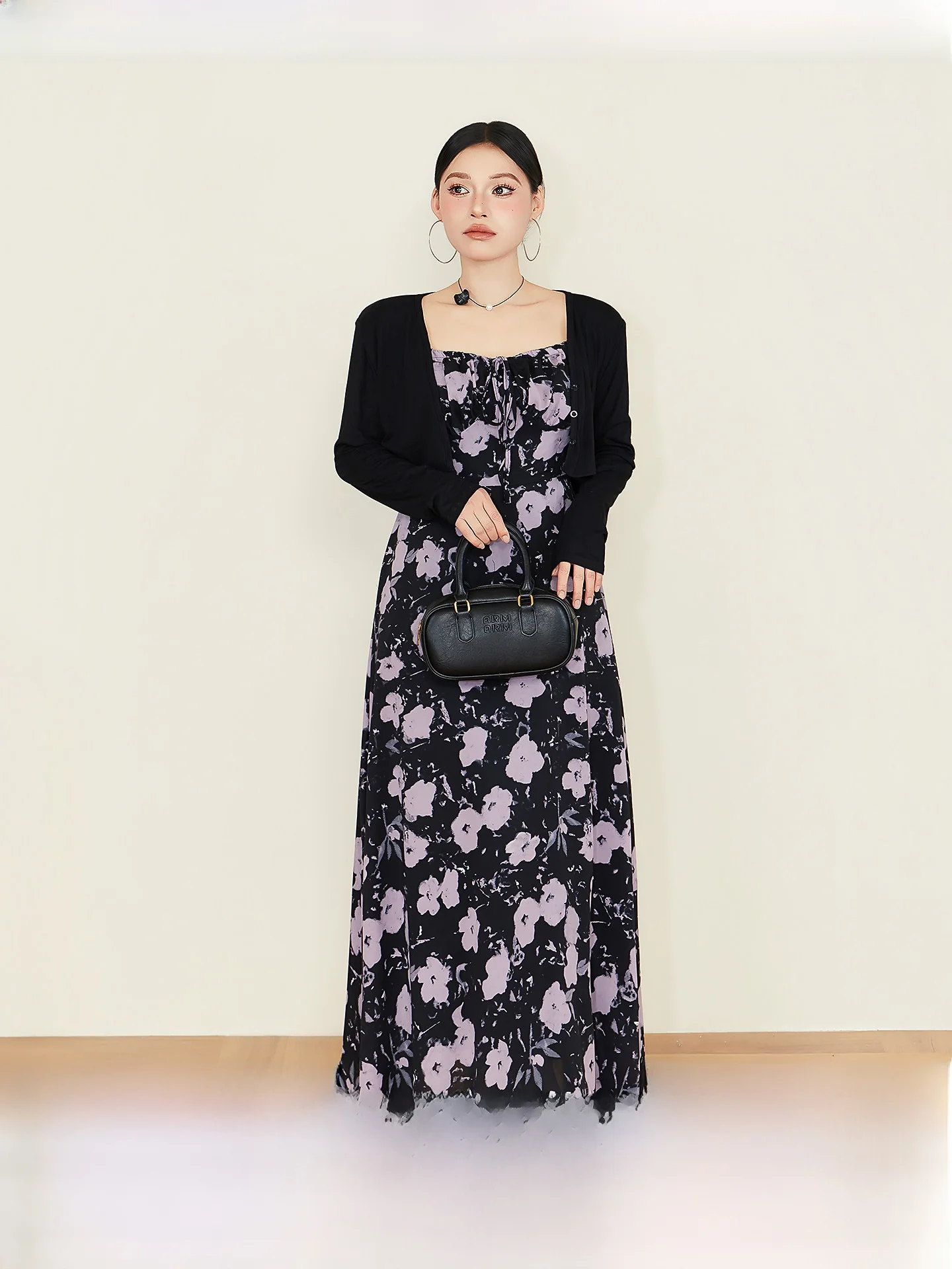 

plus Size Women's Floral Halter Dress Cardigan Set Slimming A-Line Skirt V-Neck High Waist Spring Summer Fashion Ensemble