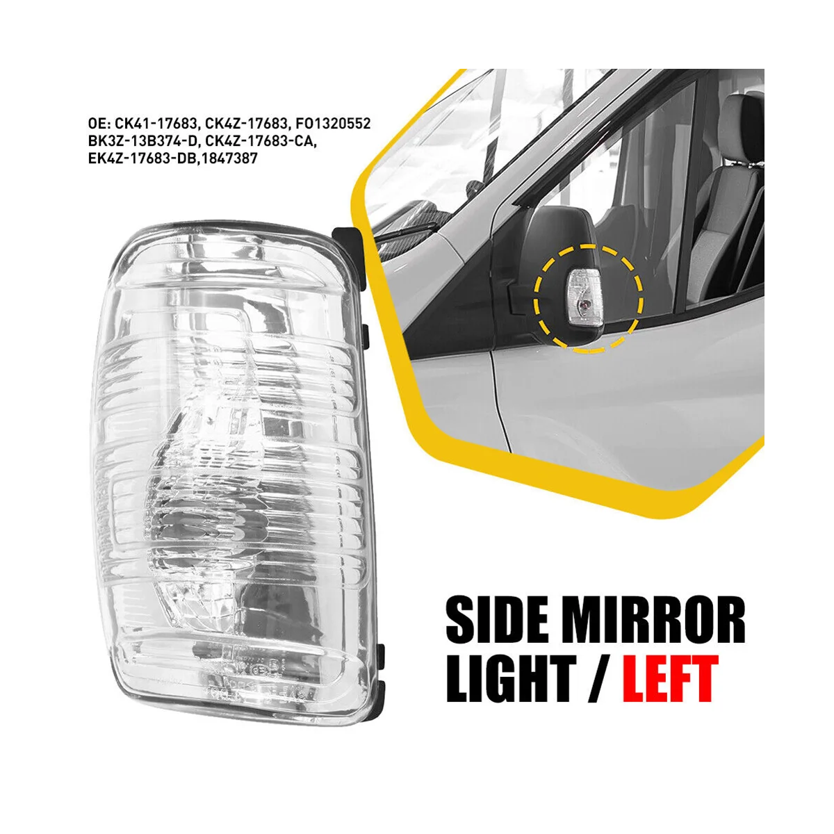 Left Side Mirror Turn Signal Light Lens Housing Indicator Cover for 2015-2021 Ford Transit 150 250 350 Cargo Van