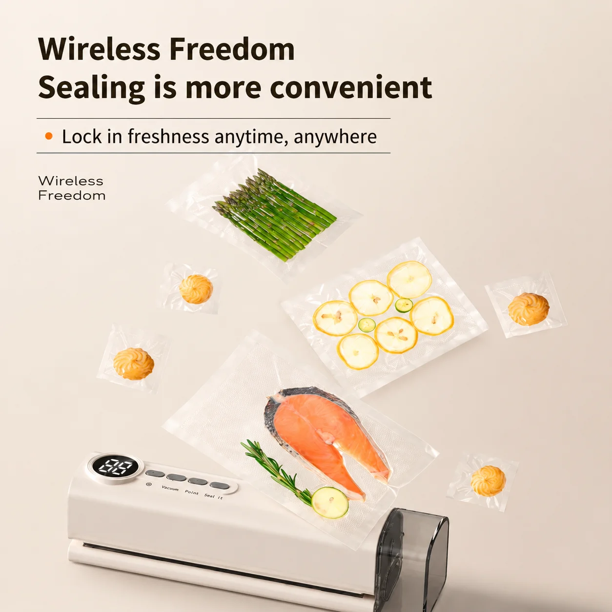 Cordless Rechargeable Vacuum Sealer Machine-90W Strong Suction ≥-62kPa, Fully Automatic Food Sealer for Dry/Moist Food