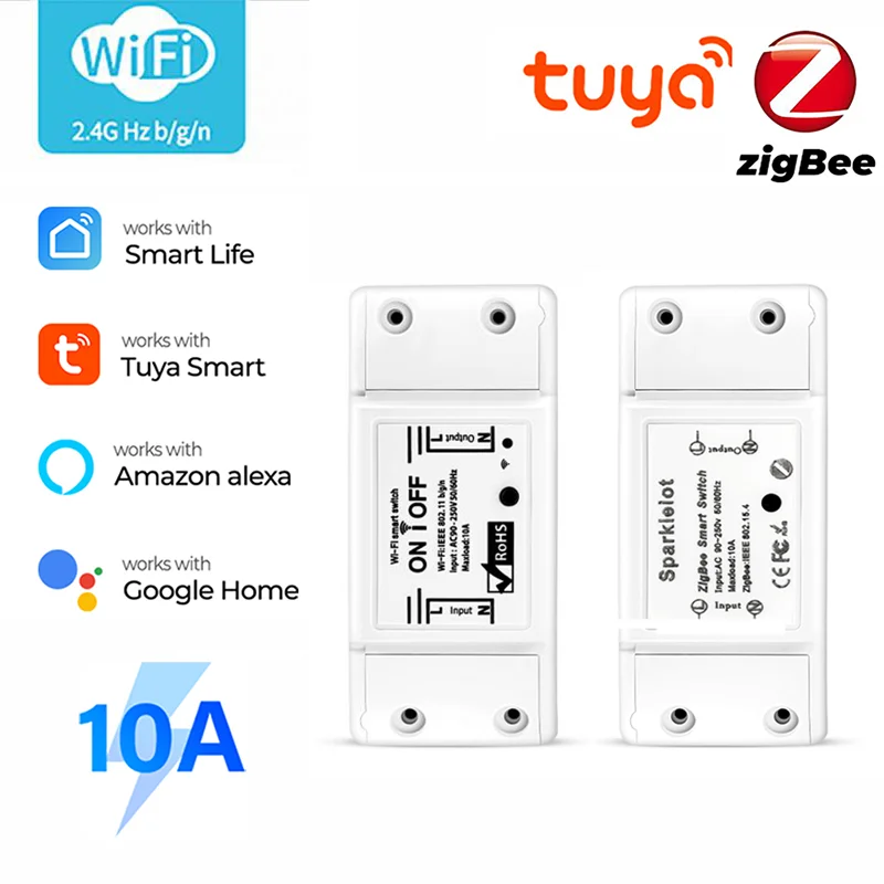 10A Tuya Zigbee Wifi Smart Switch Tuya Smart Life APP Remote Control Smart Switches Breaker Modules Works With Alexa Google Home