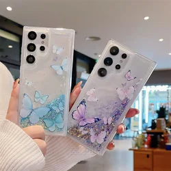 Luminous Butterfly For Samsung Galaxy M13 M23 5G M12 M22 M32 F12 F22 A51 A71 A50s A30s Case Shiny Liquid Quicksand Glitter Cover