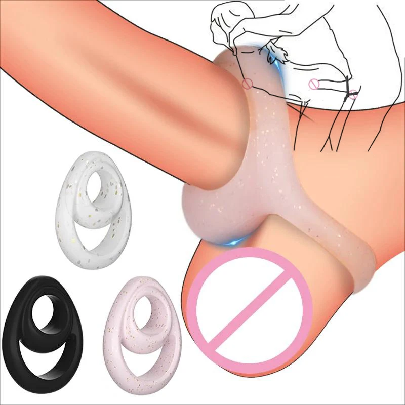 Silicone Double Penis Sleeve Delay Ejaculation Male Erection Erotic Enlargement Anal Sex Toys For Men No Vibrator For Women