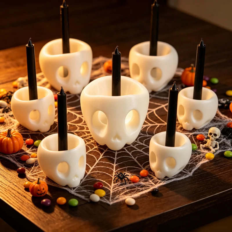 Halloween Party Decoration Skeleton Tea Light Candle Holder, Hollow Eyeball Design Candle Holder, Lightweight 3D Printed Ornament, for Display in Bedroom and Living Room