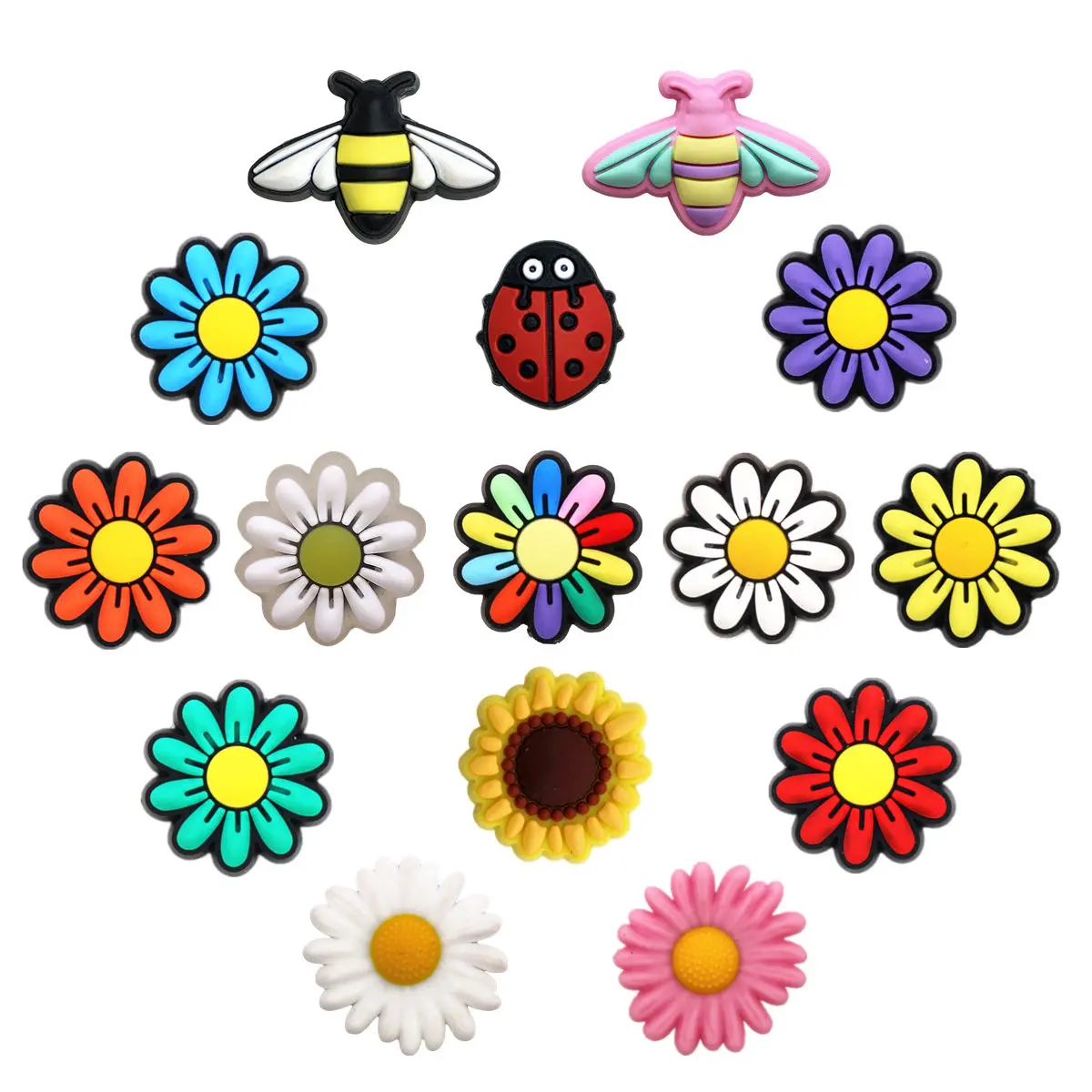 Original Daisy Colorido PVC Sapato Charme, Cute Insect Bee Shapes, Acessórios de Designer, Kids Gifts, Upper Buckle, 1Pc