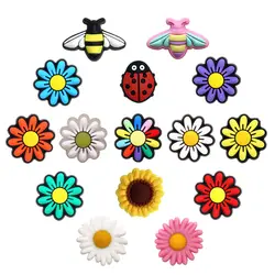 1pcs Original Daisy Shape Shoe Charms Decorations Designer Cute Bee ladybug PVC Sandal Upper Buckle Accessories Flowers Clog Pin