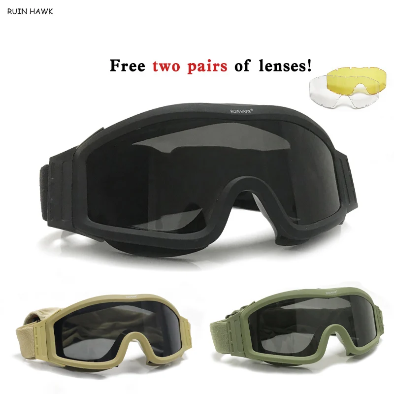 

Tactical Goggles Airsoft Glasses GX1000 Black 3 Lens Motorcycle Windproof Wargame Sunglasses