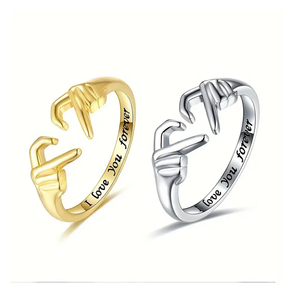 Alloy Couple Ring Creative Gesture Open Ring Engraved I Love You Forever exciting Confession Valentine's Day Gift
