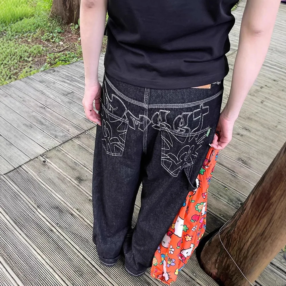 

American Embroidered Wide Leg Jeans for Women Retro Casual Skinny Loose Straight Leg Floor Length Pants