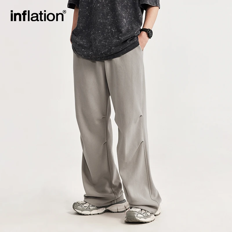 

INFLATION Blank Pleated Drawstring Sweatpants for Men 2024 Spring Casual Brushed Track Trousers Unisex