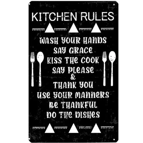 Funny Kitchen Rules Metal Tin Sign Wall Art Decor Vintage Sign for Home Café sign