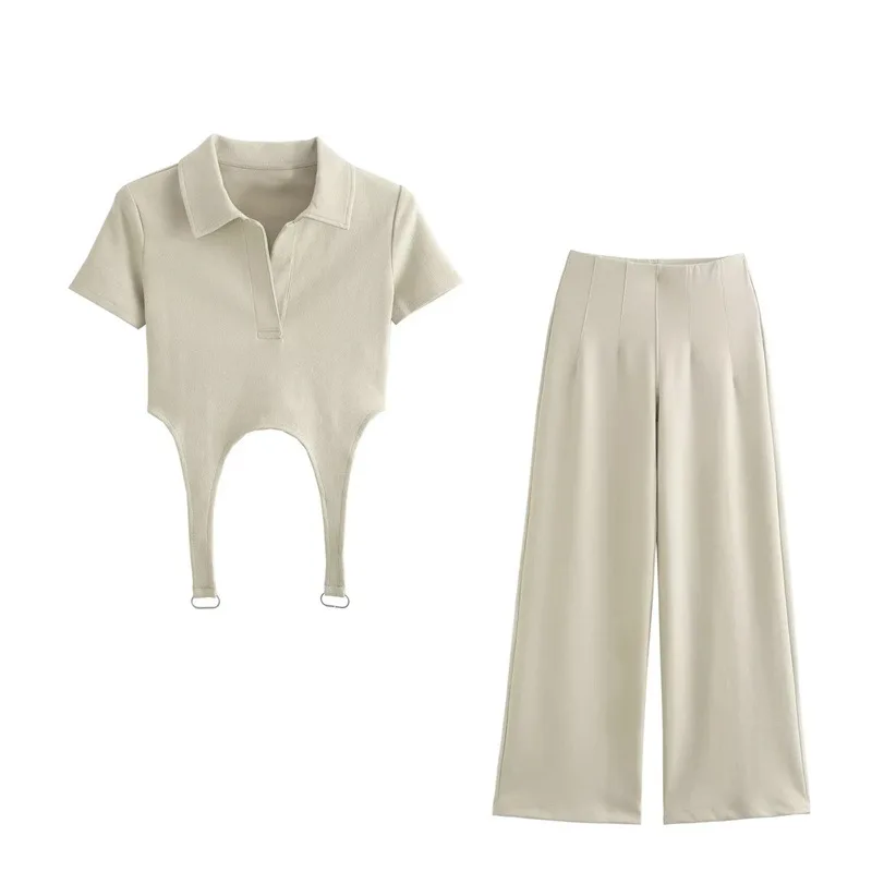 

Женский модный двусторонний тканевый топ и повседневные брюки, модный комплект из двух предметов