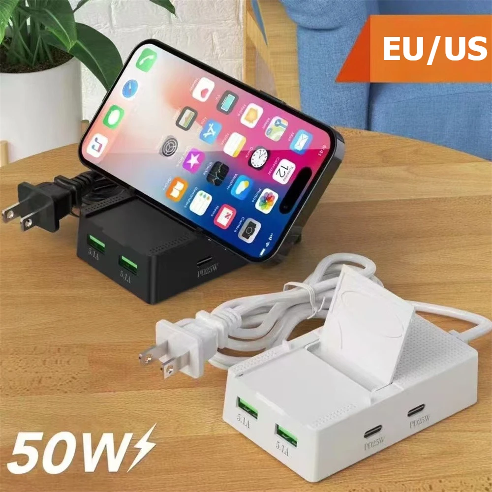 Typ C Hochgeschwindigkeits-Steckdose, USB-Ladegerät, 4-Port-USB-Ladestation, mehrere Geräte, Typ C Hub, Wandadapter, Verlängerungssteckdosen