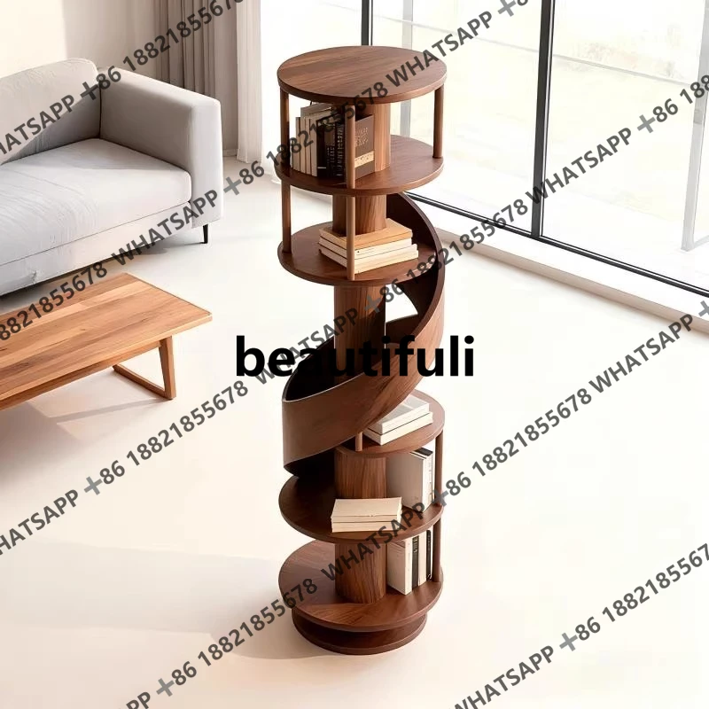 Household, rotating bookshelf, solid wood shelf, living room storage, storage, display rack