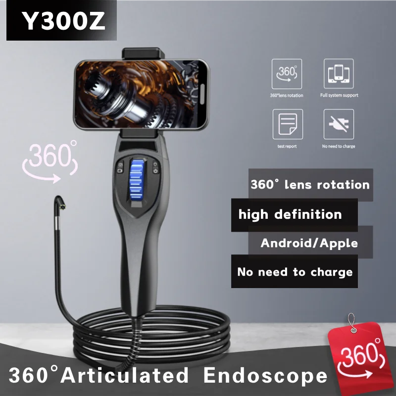 Two-Way Articulating Borescope Industrial Endoscope with 6.2mm Articulating Camera Head for Automotive Support IOS Android