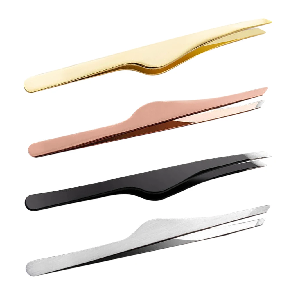 

4pcs Eyebrow Tweezers Stainless Steel Lash Applicator Tool Eyelash Extensions Matte Finish Beauty Tools Professional Women
