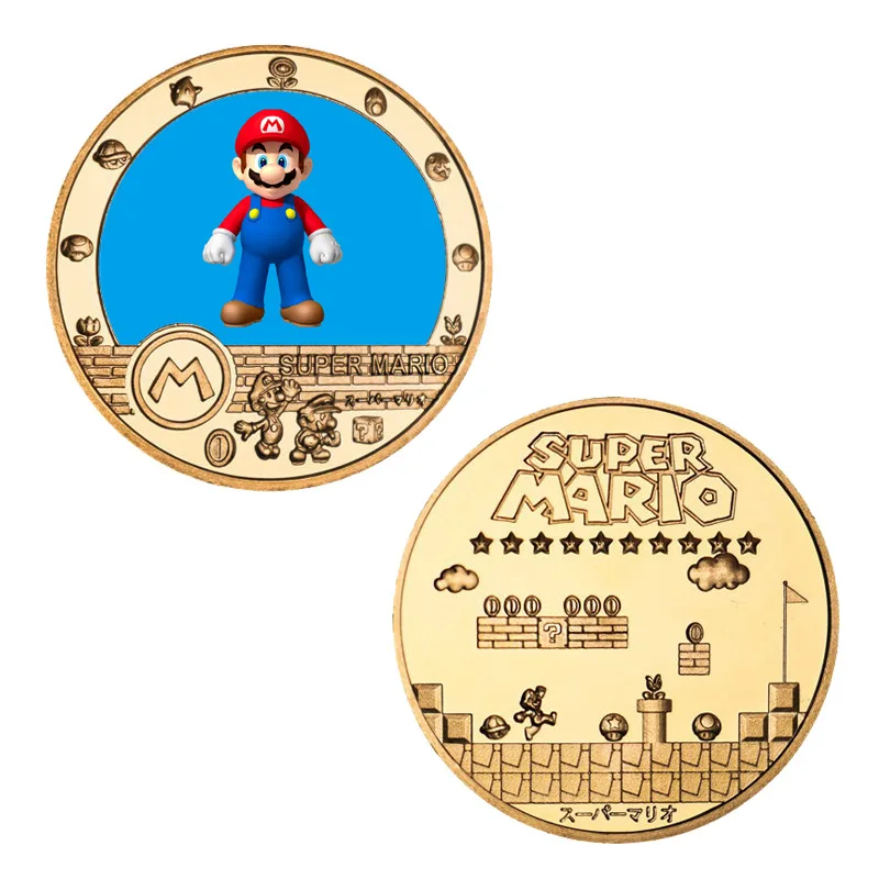 Super Marios Bros Commemorative Coins Anime Figure Luigi Yoshi Bowser Peach Cosplay Metal Crafts Collection Coins Kids Toys Gift